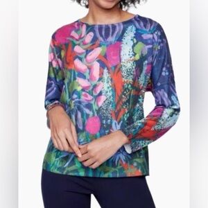 Claire Desjardins Cozy Floral Top Art Shirt Long Sleeves, Brushed Knit Size XL